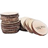 Kurtzy Runde Natur Holzscheiben (100 Stück) - Rustikale Holzscheiben zum Basteln (4-6cm) - Holzscheiben Deko mit Rinde und We