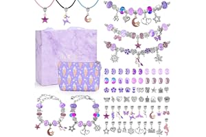 Sarsumir Kit para Hacer Pulseras Niña, Kit Pulseras para Hacer Niña con Beads y Collares Ajustables, Kit Manualidades Niños 4-12 Años, Morado