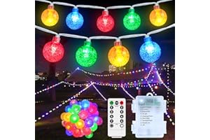 RJEDL Guirnalda Luces Exterior Pilas, 12M 100LED Guirnalda Luces Con 8 Modos IP67 Impermeable Control Remoto Globo Luces De Hada Para Halloween Navidad Interior Exterior Jardín Decoración, Multicolor