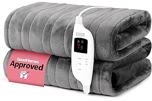 LIVIVO Electric Heated Blanket, 160x130cm – Ultra Soft Fleece Electric Over Blanket Throw with 9 Heat Settings, Timer, Auto Shut-Off – Energy Efficient & Machine Washable - Grey