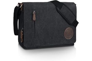 Leathario Besace Homme en Toile et Cuir Véritable, Sacs d'épaule Sac Bandoulière Rétro Vintagepour Travail Voyage Loisirs Bureau Université Ecole