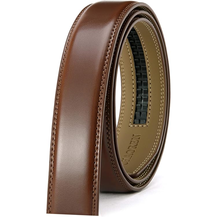 Ceinture à Cliquet Automatique Pour Homme En Cuir - Sans Boucle, Réglable 5 Mm, Largeur 35 Mm, 130 Cm, Noir