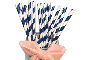 BOFA ECO TABLEWARE Lot de 100 Pailles en Papier Rayé Bleu et Blanc, Jetables, 7.75 pouces Pailles Bleu Rayées pour Décoration Anniversaires Mariages Naissances Fêtes