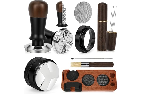 Y-Step Barista tillbehör 8 st, 51 mm espresso tamperset, med tamperstation, kaffedistributör, WDT-verktyg, gravitationstamper, doseringsring, puck screen, rengöringsborste, omrörare, för kaffemaskin
