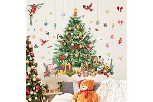 FUFUQUARE Grande Albero di Natale Adesivi Murali Acquerello Fiocco di Neve Palla Uccelli Decalcomania Della Parete Rimovibile Vacanze Invernali Forniture Per Il Partito di Natale Decorazioni