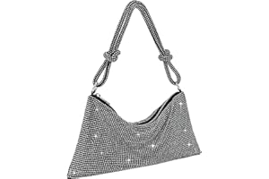 TOPALL Clutch Glitzer Damen,Silber Abendtasche,Handtasche Diamant Tasche Schultertasche Silber Elegante mit Reißverschluss, Strasssteine Clutches Brieftaschen Umhängetasche für Party Freizeit Date