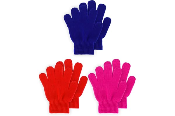 3 Paires Gants en Tricot Extensibles Mitaines d'Hiver Enfant