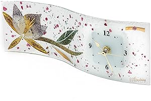 Sospiri Venezia Orologio da Tavolo Vetro Murano Meccanismo Silenzioso Decorato Floreale Oro Idea Regalo Realizzato a Mano Made Italy (30x10 cm)