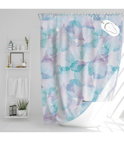 Seasonwood Winnie Duschvorhang-Set – Aquarell Design, Wasserdicht, 183x183 Cm, Inkl. 12 Haken