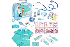 MAGIC4U 34PCS Kids Doctor Sets Pretend Doctor Role Play Educational Children's Medical Toy Real Stethoscope Doctor's Coat for Boys Girls 3-5 years