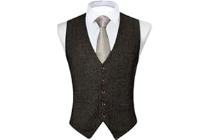 FAIMO Men's Waistcoat Solid Tweed Waistcoat Vest with Pockets,Suit Vest for Formal Wear,Working,Wedding