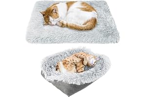 LUFEEMGA 2-in-1Cat Bed for Kittens Cat and Small Dogs Plush Mat & Sleeping Bag for Indoor Cats Washable Foldable Convertible Nest Blankets,Grey