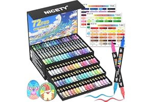 NICETY 144 Couleurs Feutres Acryliques - 72 Marqueurs Double Pointe Double Couleur pour Pierre, Bois, Verre, Céramique - Acrylic Paint Markers à Base d'Eau Résistants
