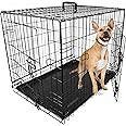 DogCrates+ Medium Foldable Dog Crate with 2 Doors, Non-Chew Plastic Removable Tray, 30-Inch Black