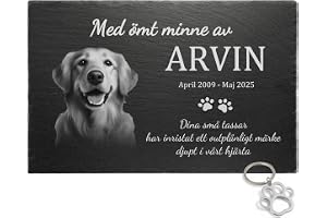 Personlig husdjurs gravsten i skiffer 30x20 cm – lasergravyr med foto & text – minnesplatta för hund & katt – väderbeständig