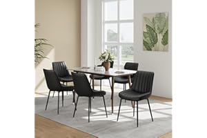 COLAMY Black Dining Chairs Set of 6,Technology Fabric Chairs for Dining Room with Metal Legs and Thick Seat Cushion, Upholstered Kitchen Chair with Anti-Slip Pads