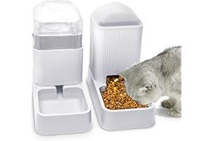 XINGCHENG-SPORT Automatischer Katzenfutterspender mit Wasserspender für Katzen 2er Pack Hundefutter und Wasserspender im Set 1 Gallone x 2 für kleine, mittelgroße Hunde, Welpen und Kätzchen (White)