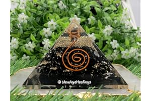 AMAZING GEMSTONE Piramide orgonica di tormalina nera per protezione da campi elettromagnetici e energia negativa | Piramide di cristallo di tormalina nera naturale (bobina di rame curativa)