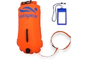 Hotspear Boya De Natación para Aguas Abiertas con Bolsa Estanca, Tamaño Grande 28L, Rapido de inflar y desinflar Swimming Dry Bag Buoy