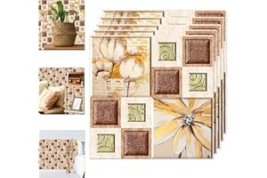 JOLOV 12 pannelli da parete 3D, autoadesivi, 30 x 30 cm, 3D, autoadesivi, impermeabili, stile bohémien, per soggiorno, cucina, camera da letto