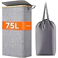 Lifewit 75L Slim Laundry Hamper with Lid, Narrow Laundry Basket with Removable Bag & Bamboo Handles, Fodable Thin Dirty Clothes Hamper for Laundry Collapsible Bin for Bathroom Bedroom Dorm, Gray