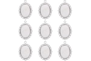 PH PandaHall 10pcs Oval Bezel Cabochon for Jewellery Making, Tibetan Style Oval Pendants Charms Holders Wedding Bouquet Photo Jewellery Making, Antique Silver