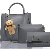 Fargo PU Leather Latest Stylish Handbags For Women's Ladies Combo Of 3 (Grey_Teddy_FGO-239)