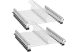 Amber Home 24 Unidades 30cm Perchas de Hierro Cromado, Plata Metálico Percha para Pantalones Shorts Faldas Calcetines y Ropa Interior, con Clips Antideslizantes