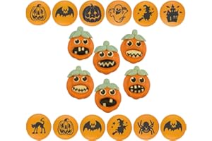 Kaffeehaus Diamant - essbare Zuckerdekoration Halloween - 12 Rondelle mit Halloween Motiven und 6 Kürbisgesichter aus Zucker - Streudeko für Muffins, Torten, Kuchen und Cupcakes - gruselige Aufleger