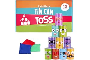 THE TWIDDLERS 13 Pièces Jeu de Fête Chamboule Tout avec Coffret Cadeau pour Enfants & Adultes - 10 Boîtes Conserve Métal & 3 Sacs Poire - Anniversaires & Fêtes