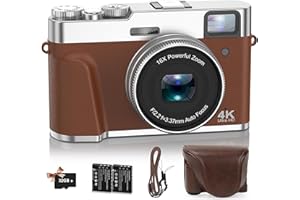 NEZINI 4K 48MP UHD aparat cyfrowy z funkcją automatycznego ustawiania ostrości z kartą 32 GB i kieszenią na aparat fotograficzny, 16 x zoom, z obrotową deską rozdzielczą i wizjerem, kompaktowy aparat