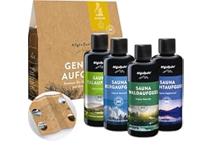 ‎ALLGÄUQUELLE NATURPRODUKTE AllgäuQuelle® Saunaaufguss Set Bio 4er Sauna Zubehör 4x100ml Sauna Aufguss - Sauna Set inkl. Karte mit Allgäu Insider-Tipps