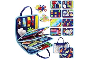 Esjay Busy Board Montessori Spielzeug ab 1 2 3 4 Jahre Kleinkinder, Activity Board Motorikspielzeug, Geschenk Junge Mädchen, Baby Lernspielzeug Grundkenntnisse, Motorikbrett für Reise Auto Flugzeug