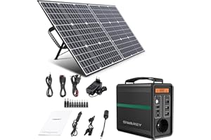 SWAREY Générateur Electrique Portable 166Wh avec Panneaux Solaires Pliable Batterie Externe 220V Sortir AC/USB/Type-C/QC 3.0