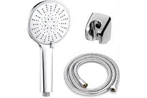 Amazon Basics 5 Function Hand Shower for Bath with 1m Tube & Wall Hook | Anti-Clog Silicone Nozzels with High Pressure | Handshower for Bathroom | Silver- Full Set