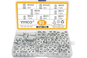 YIYICO Nakrętka gwintowana do drewna M6 M8 M10 tuleja gwintowana mufa rampowa ​Asortyment nakrętek imbusowych ze stali ocynkowanej do mebli drewnianych (93 szt.)