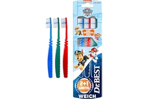 ‎DR.BEST Dr.BEST Paw Patrol Zahnbürste, Weich (2 Stück + 1 Stück Gratis), weiche Borsten und kindgerechter Griff