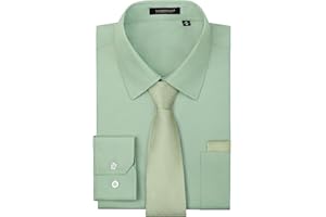 HISDERN 503 Chemise habillée à manches longues pour homme avec cravate assortie et poche carrée