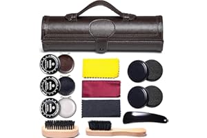 YUET Kit pour Cirage de Chaussures avec étui élégant en Cuir PU, Kit pour Cirage de Chaussures de Voyage 12 pièces,Trousse de Soins de Chaussure