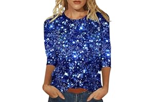 GENERIC 3D Sequin Printed Tops Evening Tops Ladies Going Out Glitter Tunic Sparkle 3/4 Sleeve Evening Night Club Party Performance Costume