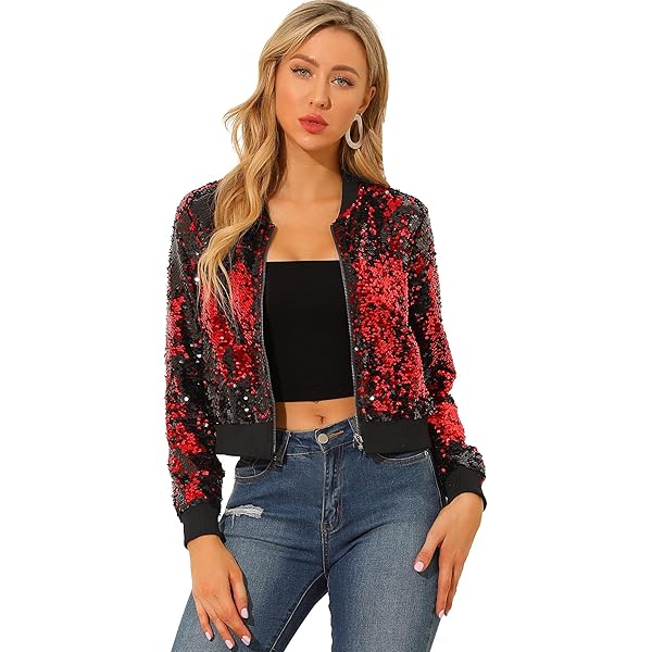 Chaqueta Bomber Navidad Mujer Con Lentejuelas - Manga Larga Cremallera Frontal - Estilo Brillante Fiestas - Talla XL Azul Real