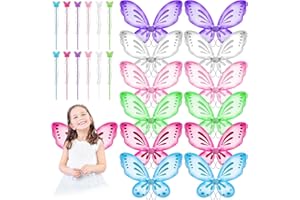 LYCN 12 Pieces Fairy Butterfly Wings Bulk with 12 Fairy Wand, Colorful Fancy Dress Butterfly Wings for Girls for Costume Accessories Princess Party Favors Birthday