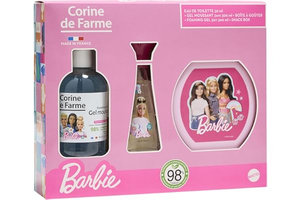 Corine de Farme - Coffret Barbie Enfant - Eau de Toilette 30ml Florale & Fruitée + Gel Moussant 3 en 1, Cheveux & Bain - Ingrédients Naturels