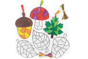 Baker Ross FE630 Attrape Soleil Enfant motif Automne - Lot de 10, Décoration Loisirs Créatifs Enfants, Loisirs Créatifs Vitrail, Activites Manuelles pour Enfants