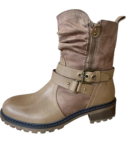 Damen Western Stiefeletten Wildleder Beige - Nieder Produktbild-Vorschau 4