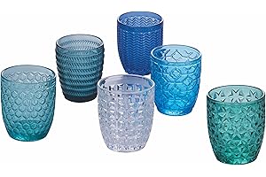 Villa d'Este Home Tivoli Geometrie Ocean - Juego de 6 vasos de agua de 350 ml de pasta de cristal de colores transparentes
