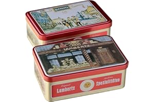 LAMBERTZ AACHENER SCHOKOLADEN UND PRINTENFABRIK Metall Dose Zum Fest 300g (1 Packung),(Maße 20 x 13 x ca. 11cm) Befüllt mit feinen Printen, Lebkuchen, Zimtsternen und weiteren Lambertz-Spezialitäten. €26,50/kg