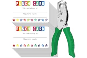 HEBAYY 200 Tarjetas Perforadas, Tarjeta de Incentivo con Kit de Perforadora Portátil, Tarjetas de Recompensa en Forma de Estrella para Negocios, Aulas y Comportamiento de Estudiantes, 8.8cm x 5cm