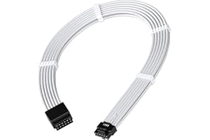 EZDIY-FAB Câble d'Extension Alimentation GPU PCIe 5.0 16 broches (12+4) 12VHPWR, Gainé, Mâle vers Femelle, Compatible avec RTX 5080, 5070, 4090, 4080, 4070, 16AWG avec Peignes à Câbles - Blanc