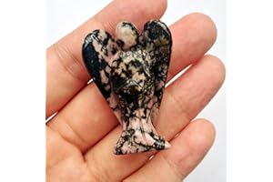 Manekieko Natürliche Rhodonit Heilung Kristall Gebet Schutzengel Statue,38mm Schnitzen Tasche Palm Stein Figuren Dekoration